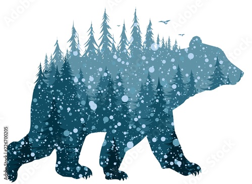 Bear with winter forest.
