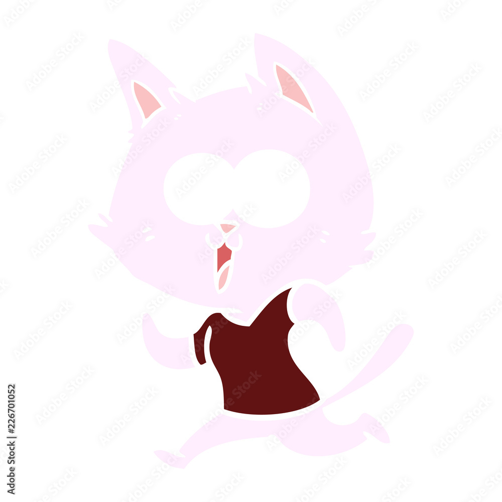 funny flat color style cartoon cat jogging funny flat color style cartoon cat jogging