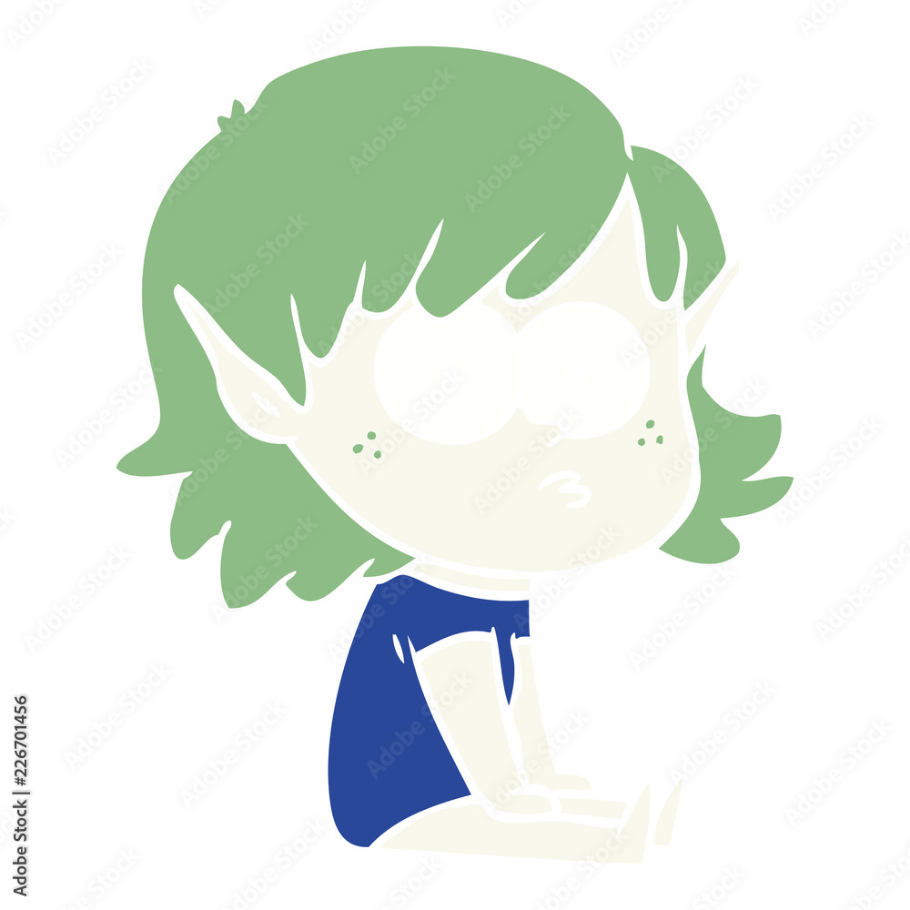 flat color style cartoon elf girl staring flat color style cartoon elf girl staring