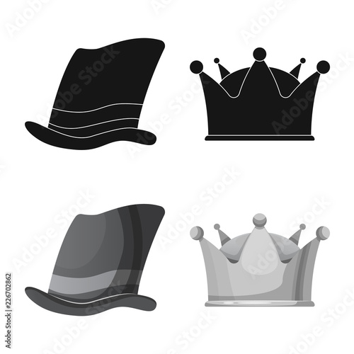 Vector illustration of headgear and cap symbol. Set of headgear and accessory stock vector illustration.