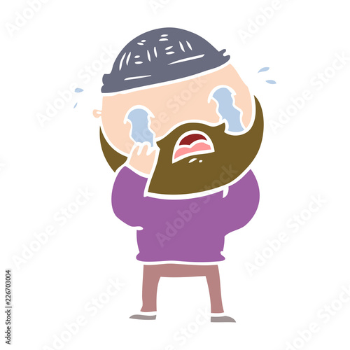 flat color style cartoon bearded man crying