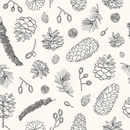 Vector illustration. Element of line seamless pattern. Nature print. Forest motives.