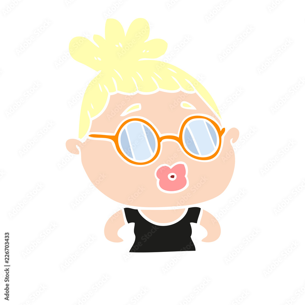 flat color style cartoon woman wearing spectacles