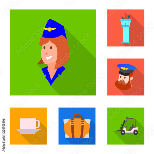 Vector design of airport and airplane symbol. Collection of airport and plane vector icon for stock.