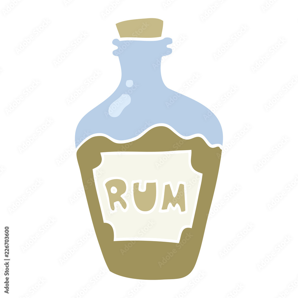 flat color illustration of a cartoon rum bottle flat color illustration of a cartoon rum bottle