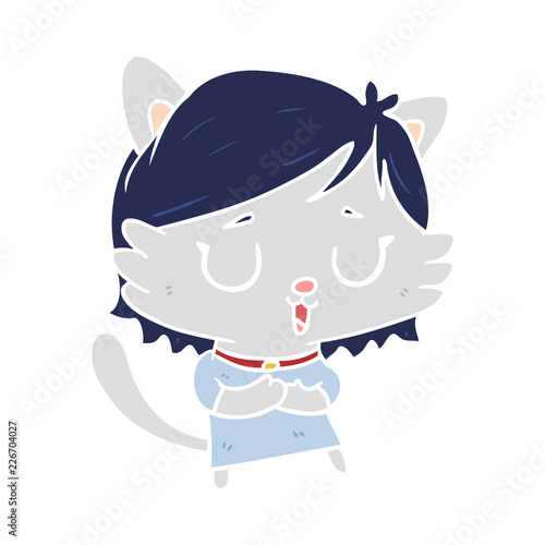 flat color style cartoon cat girl