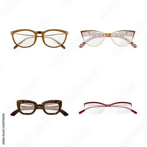 Isolated object of glasses and frame logo. Set of glasses and accessory stock vector illustration.