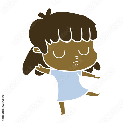 flat color style cartoon indifferent woman dancing