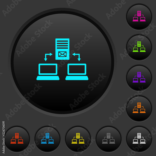 Multiple connections to mail server dark push buttons with color icons