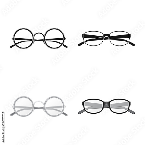 Vector illustration of glasses and frame symbol. Collection of glasses and accessory stock vector illustration.