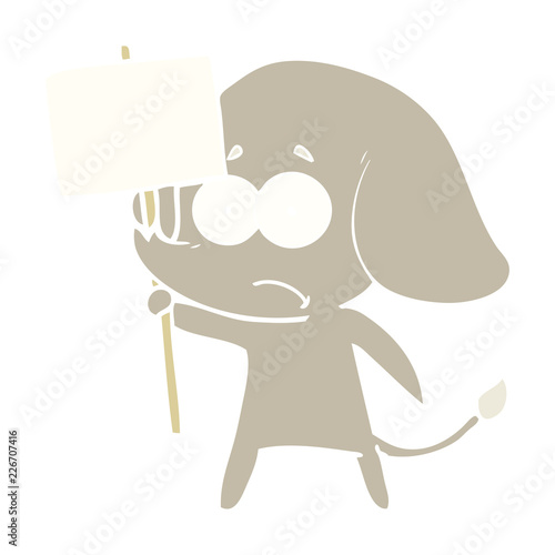 flat color style cartoon unsure elephant with protest sign