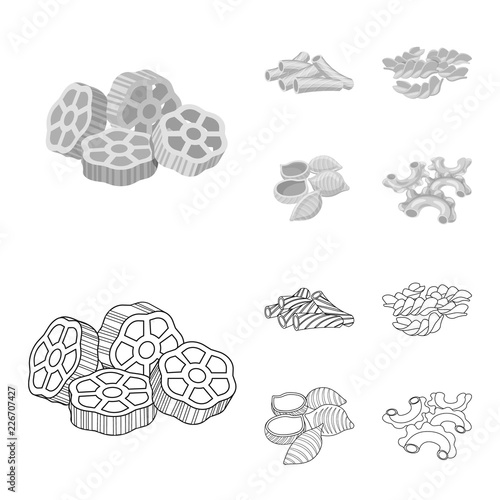 Vector design of pasta and carbohydrate symbol. Collection of pasta and macaroni stock vector illustration.