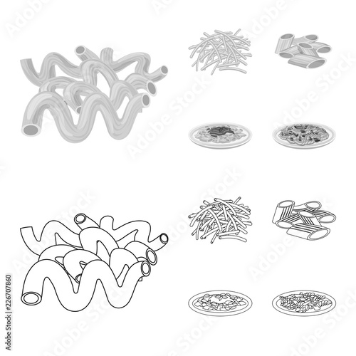 Vector design of pasta and carbohydrate logo. Collection of pasta and macaroni vector icon for stock.