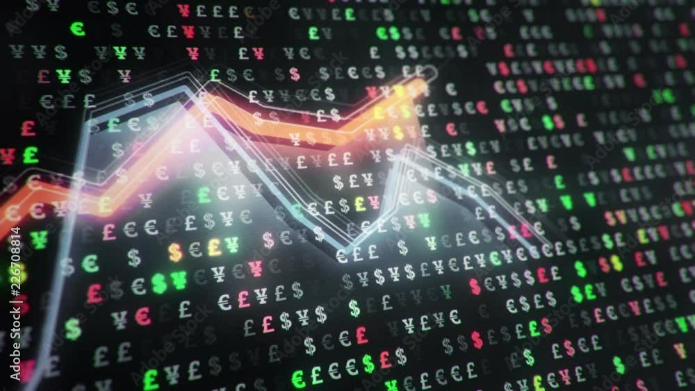 Abstract background with animation of growth graph of stock market on screen of trading board with abstract quotes tickers, words about business or technology, binary code. Animation of seamless loop. Abstract background with animation of growth graph of stock market on screen of trading board with abstract quotes tickers, words about business or technology, binary code. Animation of seamless loop.