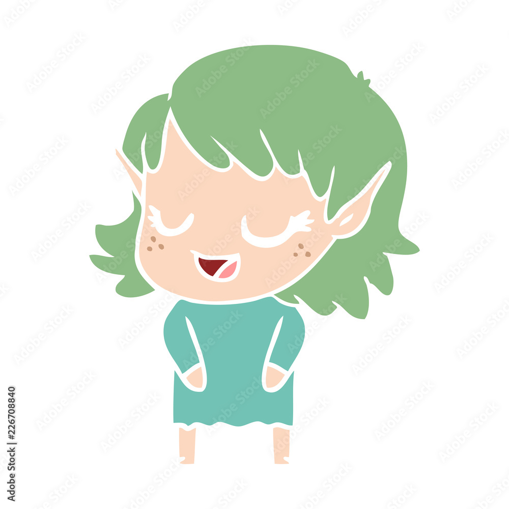 happy flat color style cartoon elf girl happy flat color style cartoon elf girl