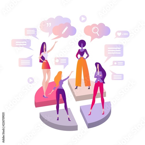 online discussion, elections, competition, female chat, vector illustration