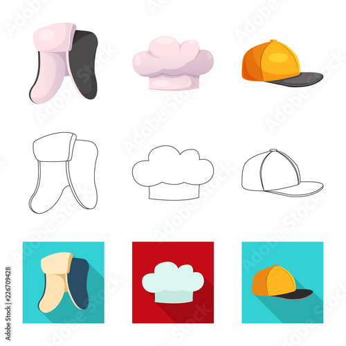Isolated object of headgear and cap icon. Collection of headgear and accessory vector icon for stock.