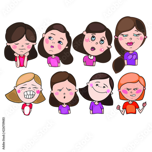 A set of drawings, girls and boys, schoolchildren