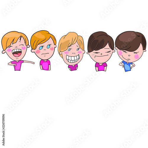 Moods in cartoon characters, boys of school age, a set of drawings and angles
