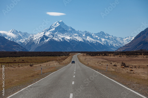 Beautiful road to Mount Cook, Aoraki National Park, New Zealand