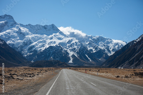 Beautiful road to Mount Cook, Aoraki National Park, New Zealand