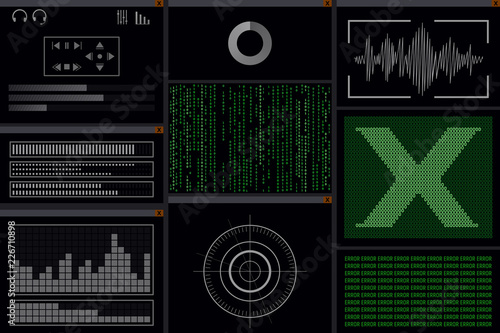 A hacker program with viruses. Computer monitor. Vector illustration.