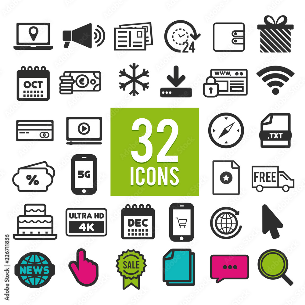 Set of flat icons for mobile app and web on white background. Set of flat icons for mobile app and web on white background.