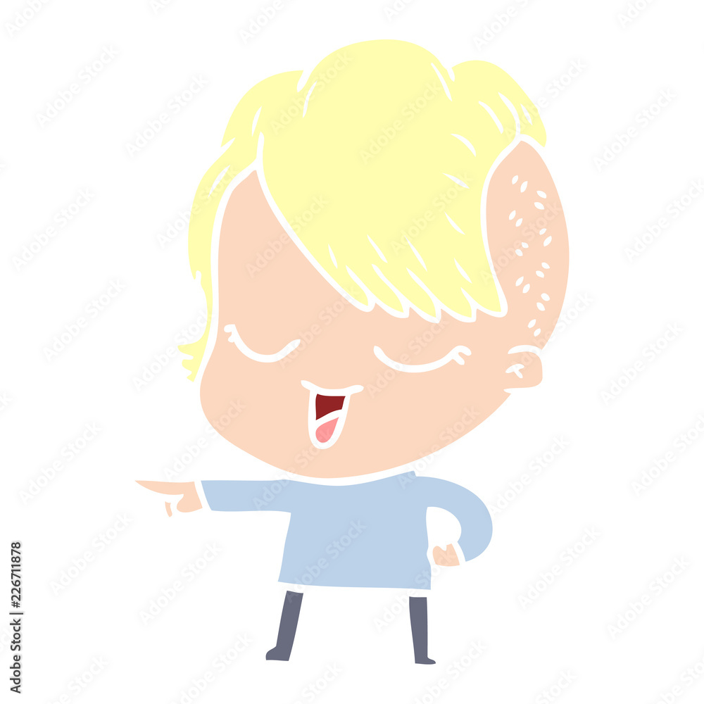 happy flat color style cartoon girl pointing