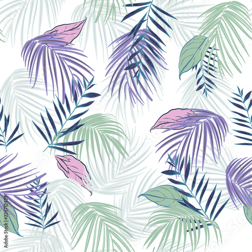 Hawaii print vector seamless beautiful artistic Bright summer tropical pattern with exotic forest. Colorful original stylish floral mix with leaves background