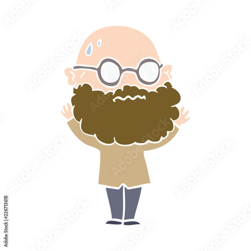 flat color style cartoon worried man with beard and spectacles