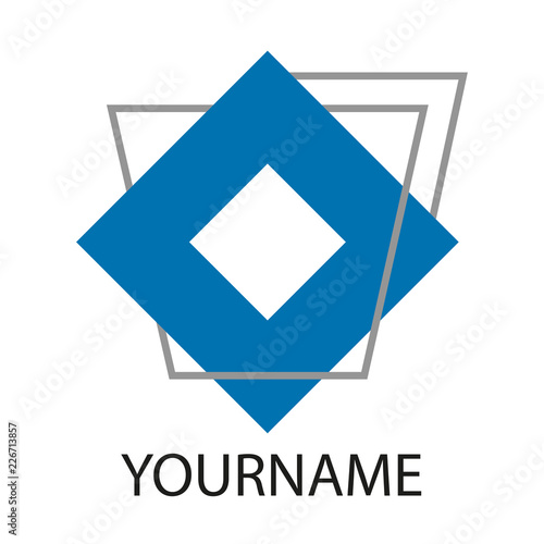 Logo square and abstract elements. Blue geometric frame. Vector