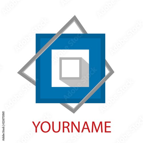 Blue logo square and abstract elements. Geometric frame. Vector