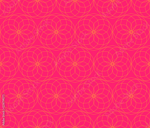 graphic wired rosettes seamless pattern in bright pink yellow
