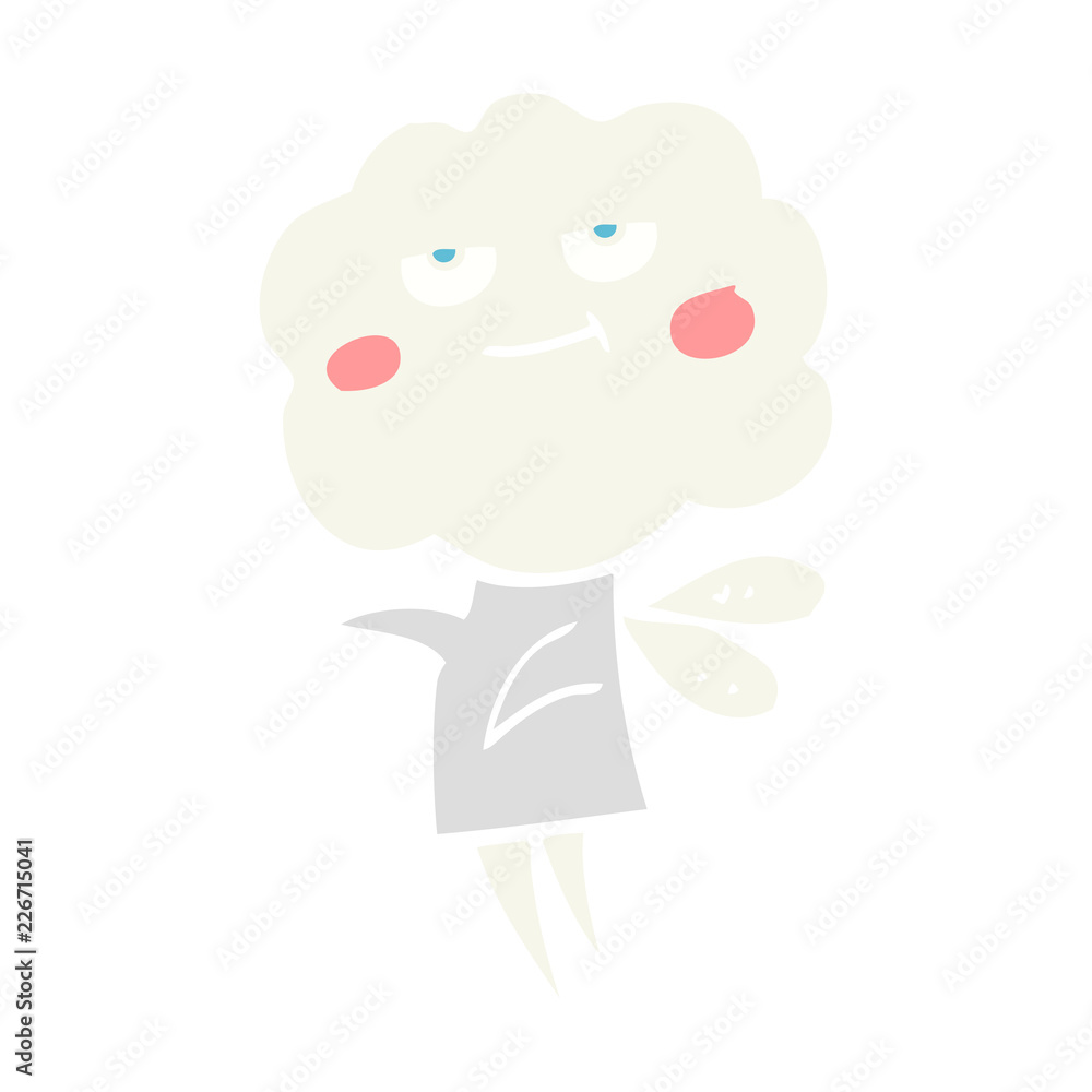 flat color illustration of a cartoon cute cloud head imp