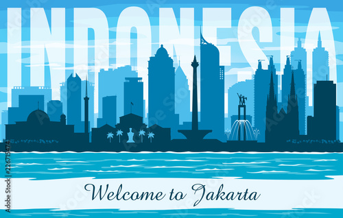 Jakarta Indonesia city skyline vector silhouette
