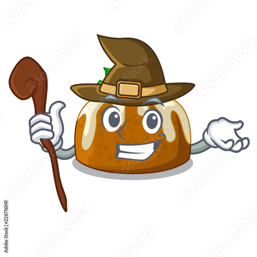 Witch christmas pudding on dinning table cartoon
