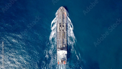 Large crude oil tanker roaring across The Mediterranean sea - Aerial image
