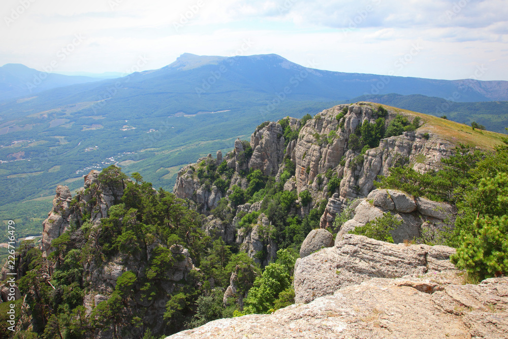 View from mount to ghost valley and valley in Dimerdjy place in Crimea