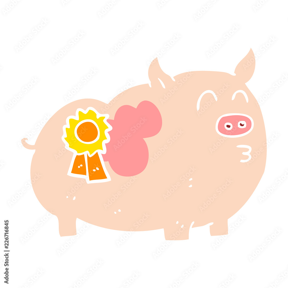 flat color illustration of a cartoon prize winning pig flat color illustration of a cartoon prize winning pig