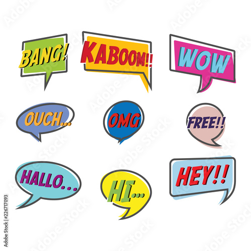 Pop art bubble speech and Comic style bubble speech cartoon set isolated on white background vector illustration. 