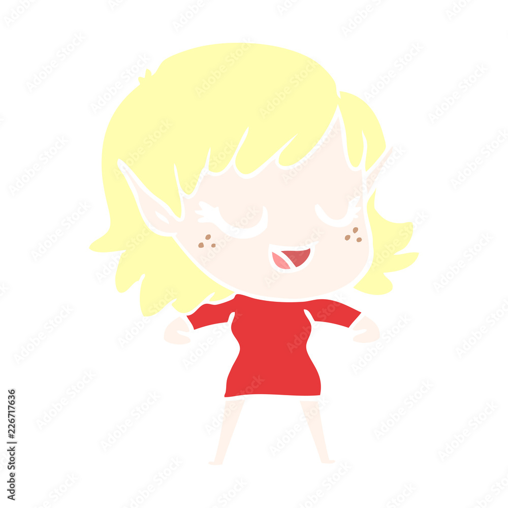 happy flat color style cartoon elf girl happy flat color style cartoon elf girl