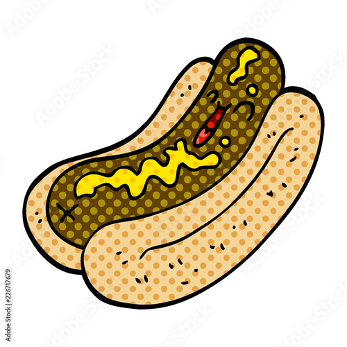 cartoon doodle hotdog with mustard