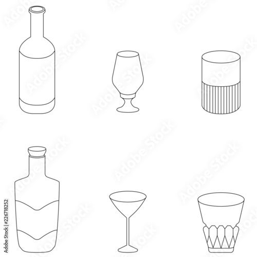 set of bottles and glasses