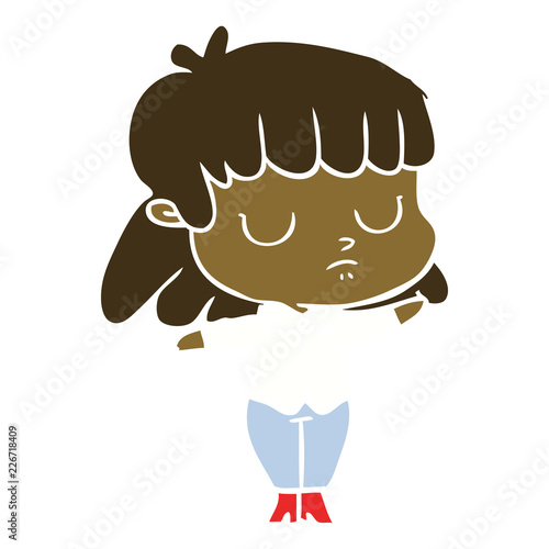 flat color style cartoon indifferent woman