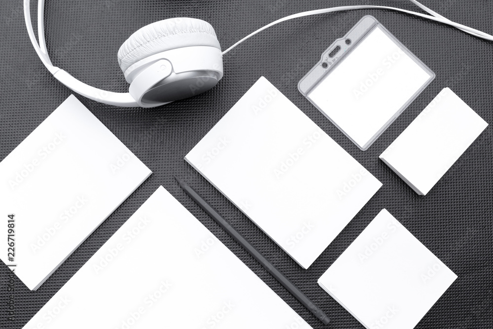 Blank stationery template on black background. Mock-up for branding identity. For design presentations Blank stationery template on black background. Mock-up for branding identity. For design presentations