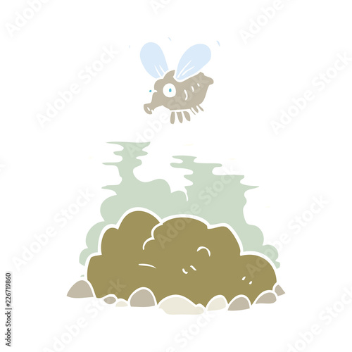 flat color illustration of a cartoon fly and manure