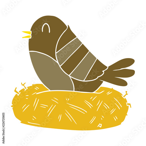 flat color style cartoon bird in nest