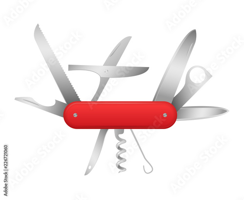 Realistic Detailed 3d Swiss Universal Knife. Vector