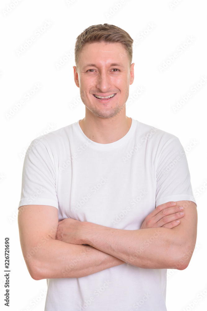 Handsome Caucasian man isolated against white background Handsome Caucasian man isolated against white background