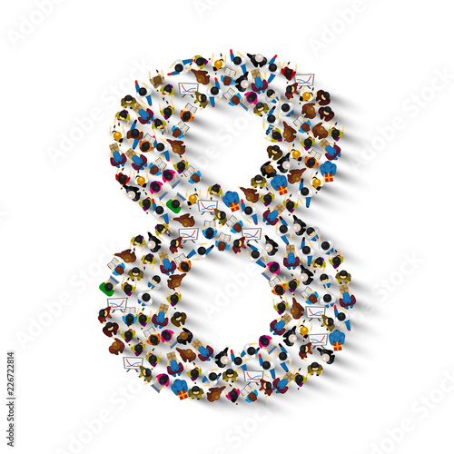 Large group of people in number 8 eight form. People font . Vector illustration